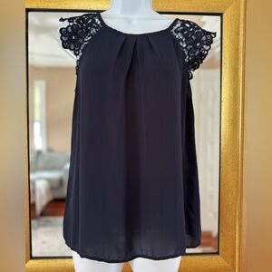 Loft Navy Blue Lace Sleeve top XS